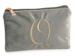 Velvet clutch bag with zip closure and embroidered letter O