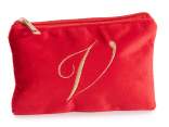 Velvet clutch bag with zip closure and embroidered letter V