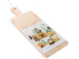 Wooden and ceramic cutting board Christmas village with cord