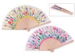 Wooden and fabric fan with floral print