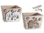 Wooden box with embossed Christmas decorations