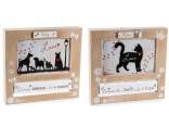 Wooden photo frame with dog, cat, and rotating writing