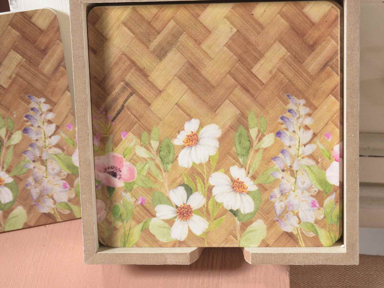 Caja 6 de madera con decoraciones florales - Art From Italy
