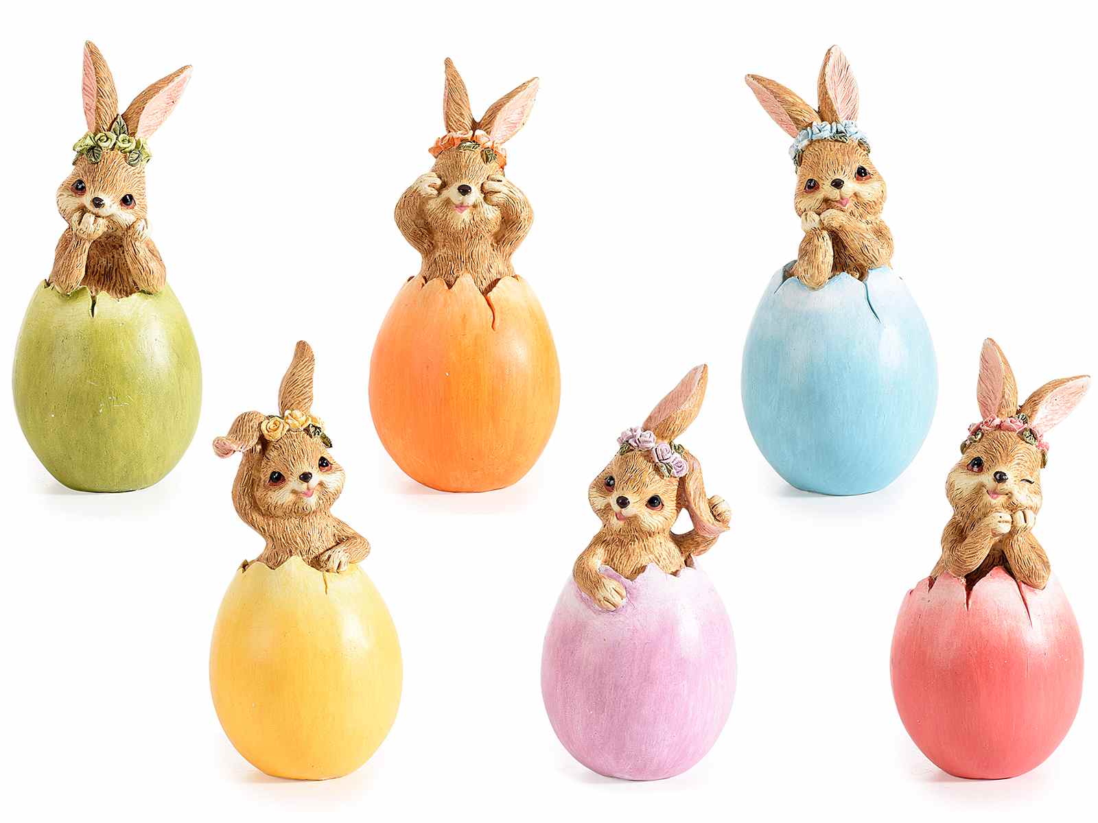 Coniglietto decorativo in resina in uovo pasquale colorato (55.38
