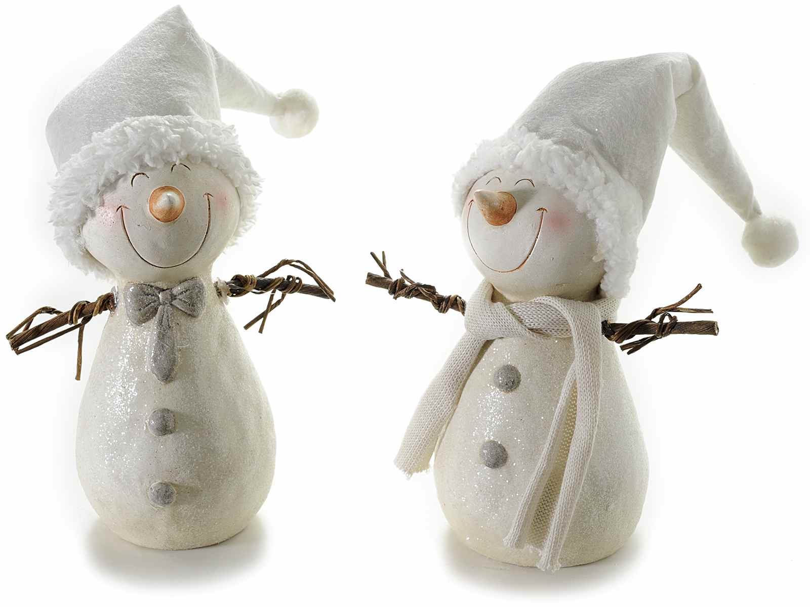 Bonhomme De Neige En Ceramique Avec Bras En Bois Et Chapeau 71 33 11 Art From Italy