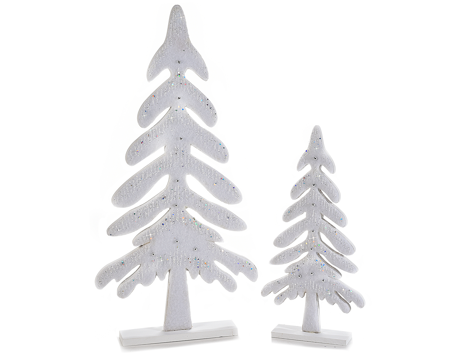 Decoris Natale.Set 2 Alberi Di Natale In Legno Con Glitter E Decori Silver 51 42 48 Art From Italy