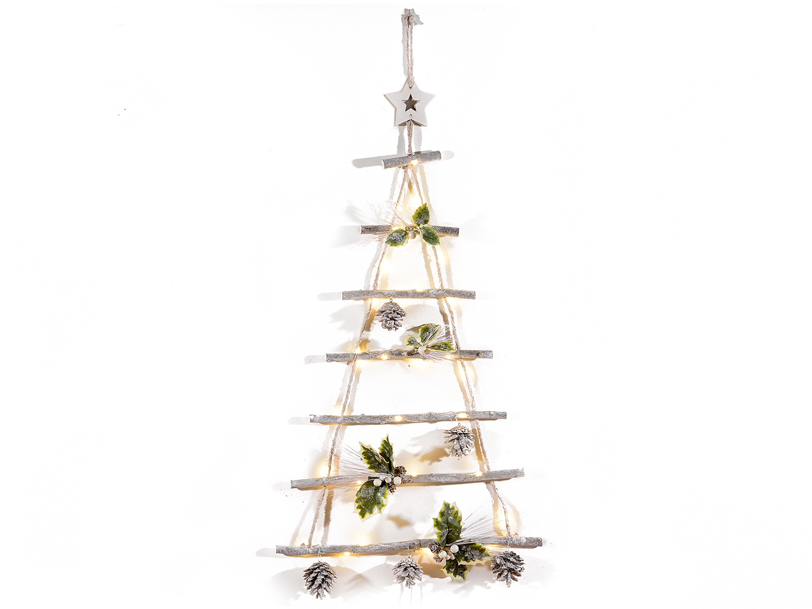 Albero Di Natale Legno Da Appendere.Albero Natale Legno C Decori Innevati E Led Da Appendere 51 43 25 Art From Italy