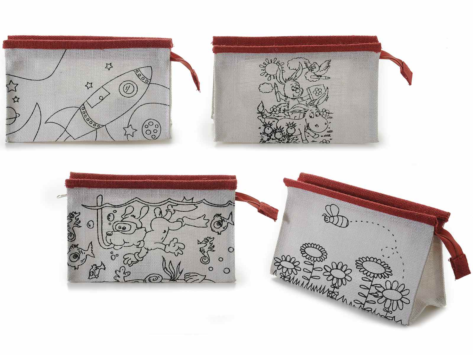 Astuccio in juta c disegni da colorare e chiusura zip