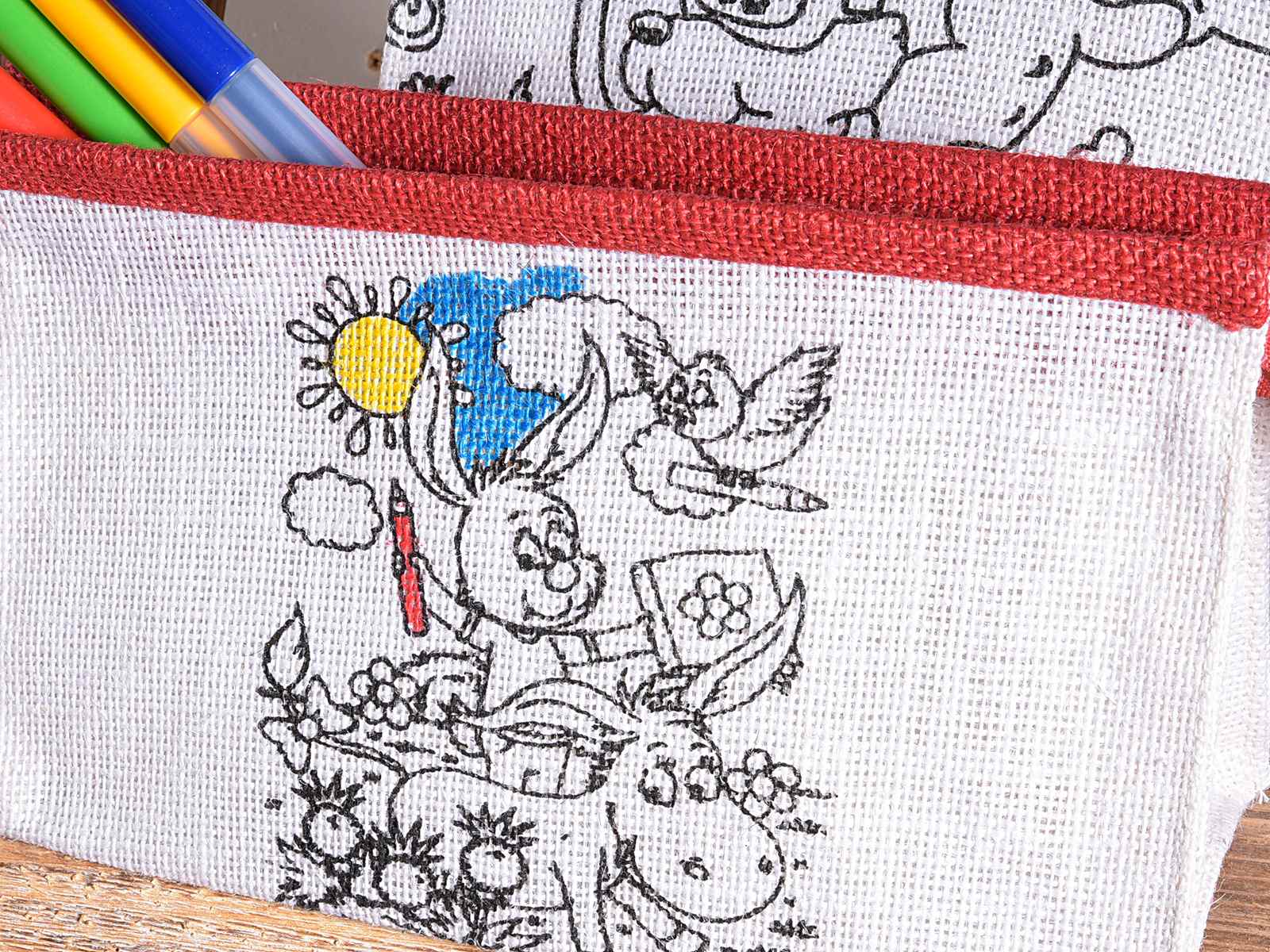Astuccio in juta c disegni da colorare e chiusura zip