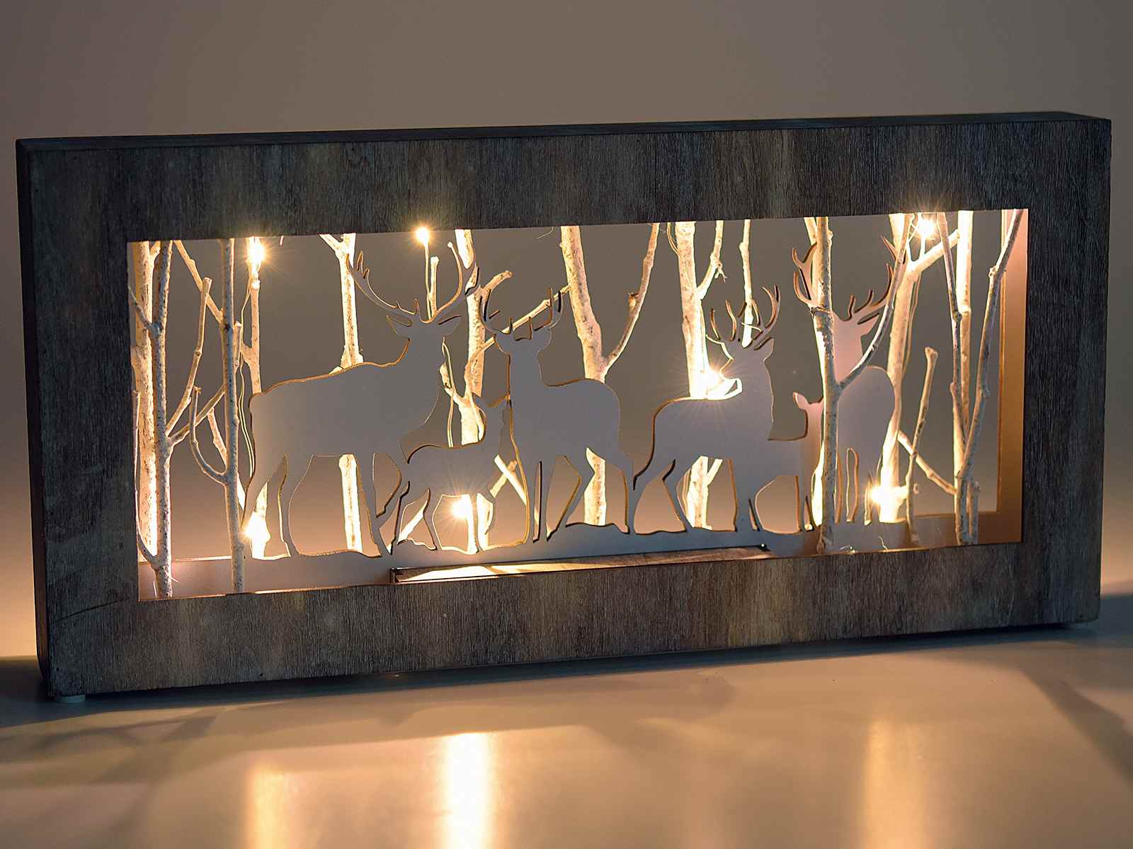 Quadro In Legno Con Renne Intagliate E Luci Da Appoggiare 51 30 00 Art From Italy