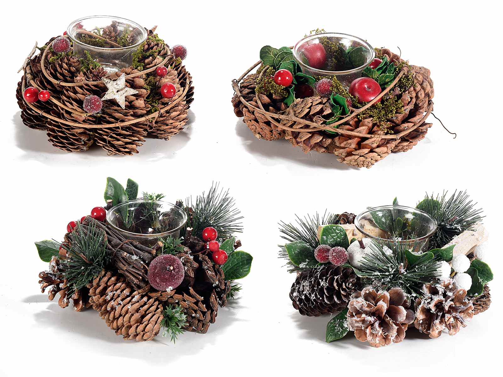 Centrotavola Natalizi Con Pigne.Centrotavola C Portacandela In Vetro Abete Pigne E Bacche 51 39 01 Art From Italy