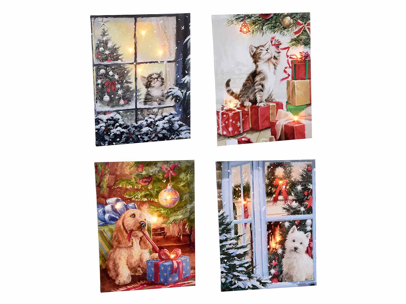 Quadro Babbo Natale.Quadro Tela Il Natale Dei Cuccioli C Luci Led Da Appendere 58 07 67 Art From Italy