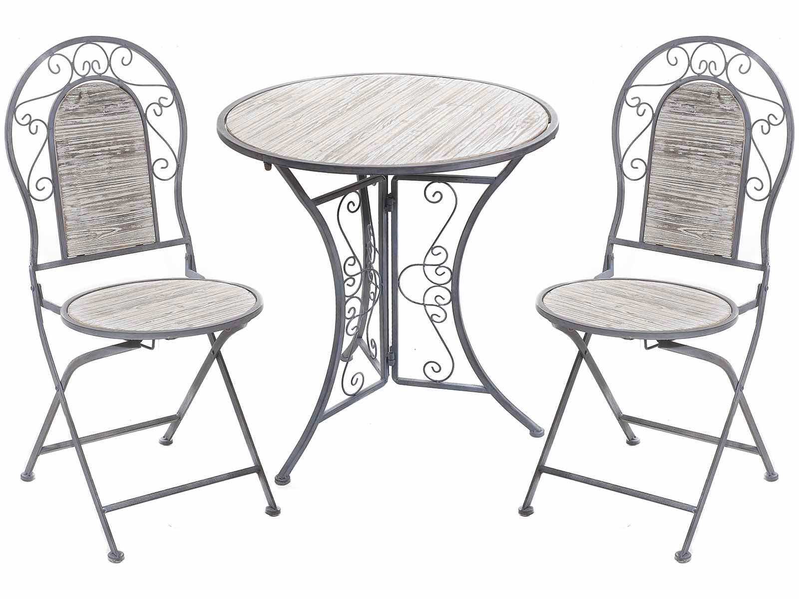 Set Tavolo E 2 Sedie Da Giardino In Metallo Scuro E Legno