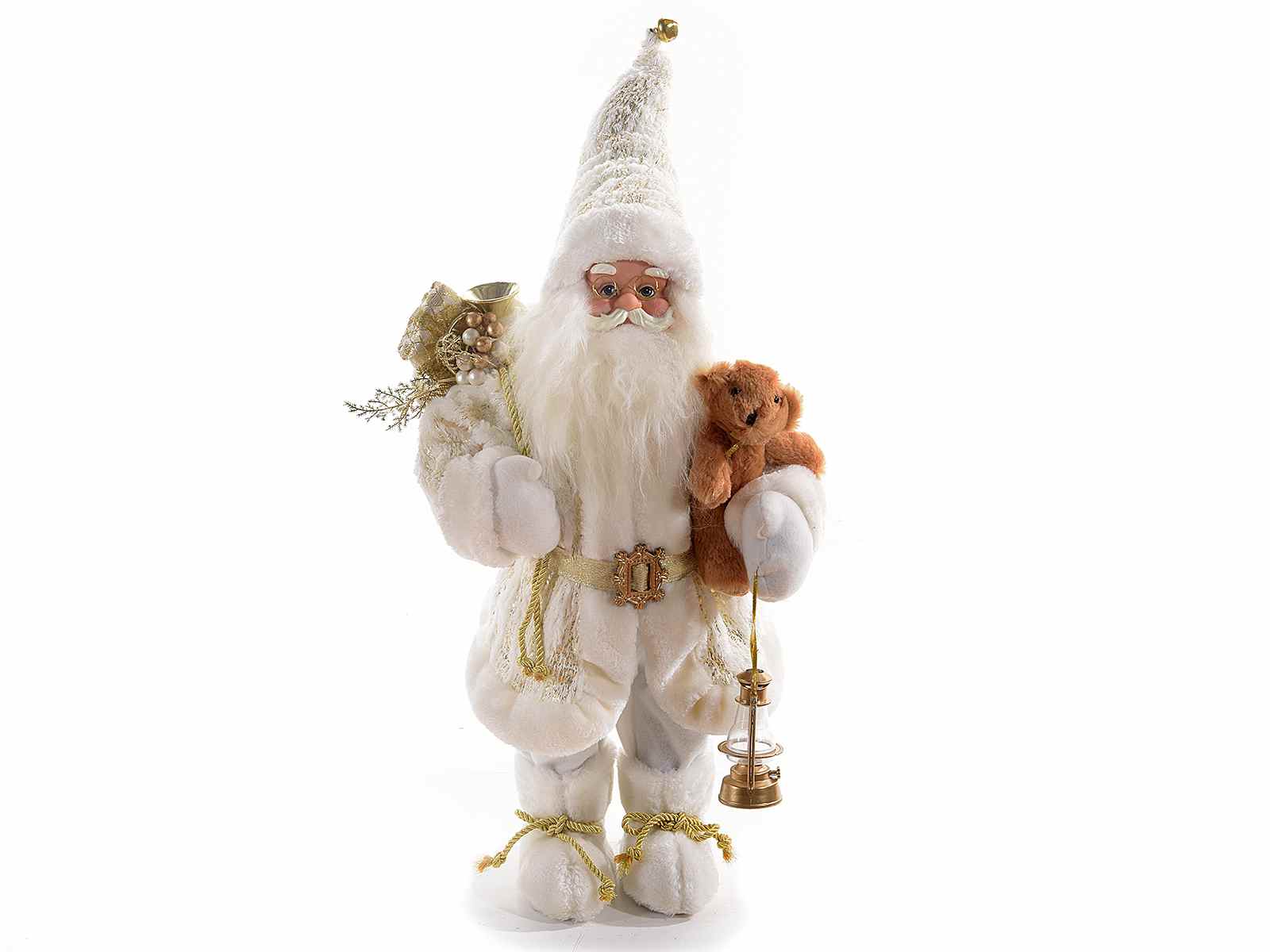 Babbo Natale Italy.Babbo Natale In Abito Bianco Dettagli Dorati E Orsetto 16 05 01 Art From Italy