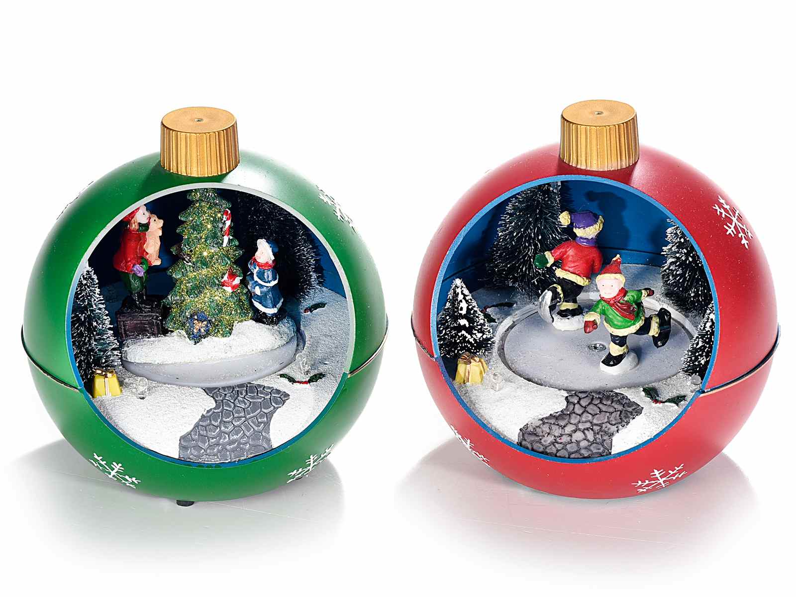 Diverse raffigurazioni Disponibili Carillon a Forma di Pallina di Natale con Movimento Automatico Luce e Musica Albero Mood Milano 