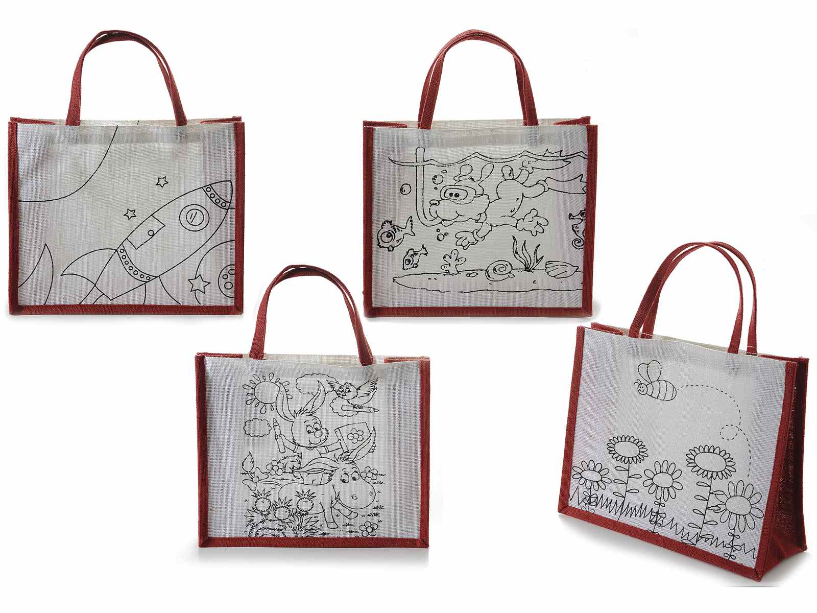 Borsa in juta con disegni da colorare