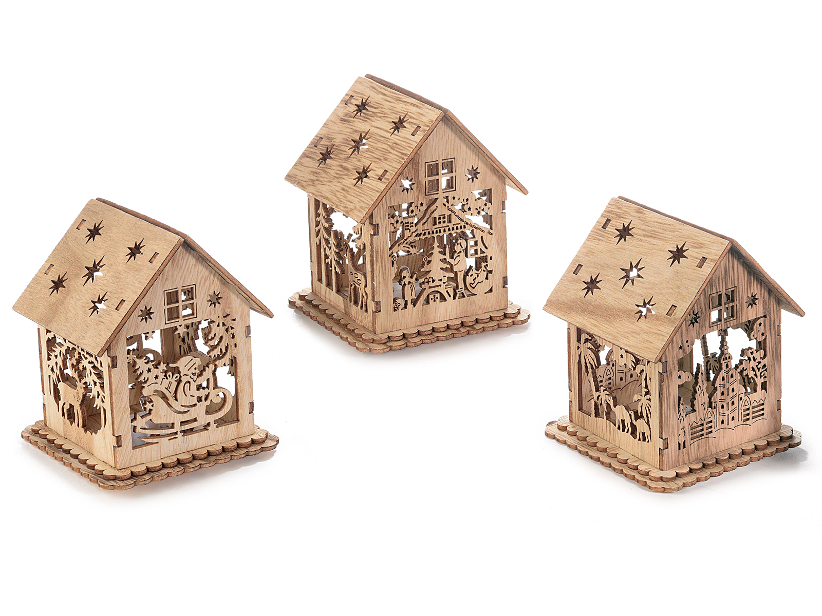 Immagini Casette Natalizie.Casetta Natalizia In Legno Intagliato A Laser Con Luce Led 51 35 59 Art From Italy