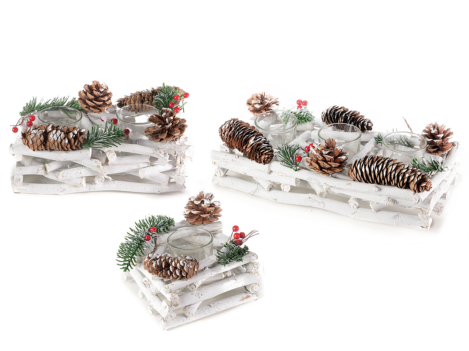 Centrotavola Natalizi Con Pigne.Set 3 Centrotavola Legnetti E Pigne C Vasetto Portacandela 51 35 32 Art From Italy