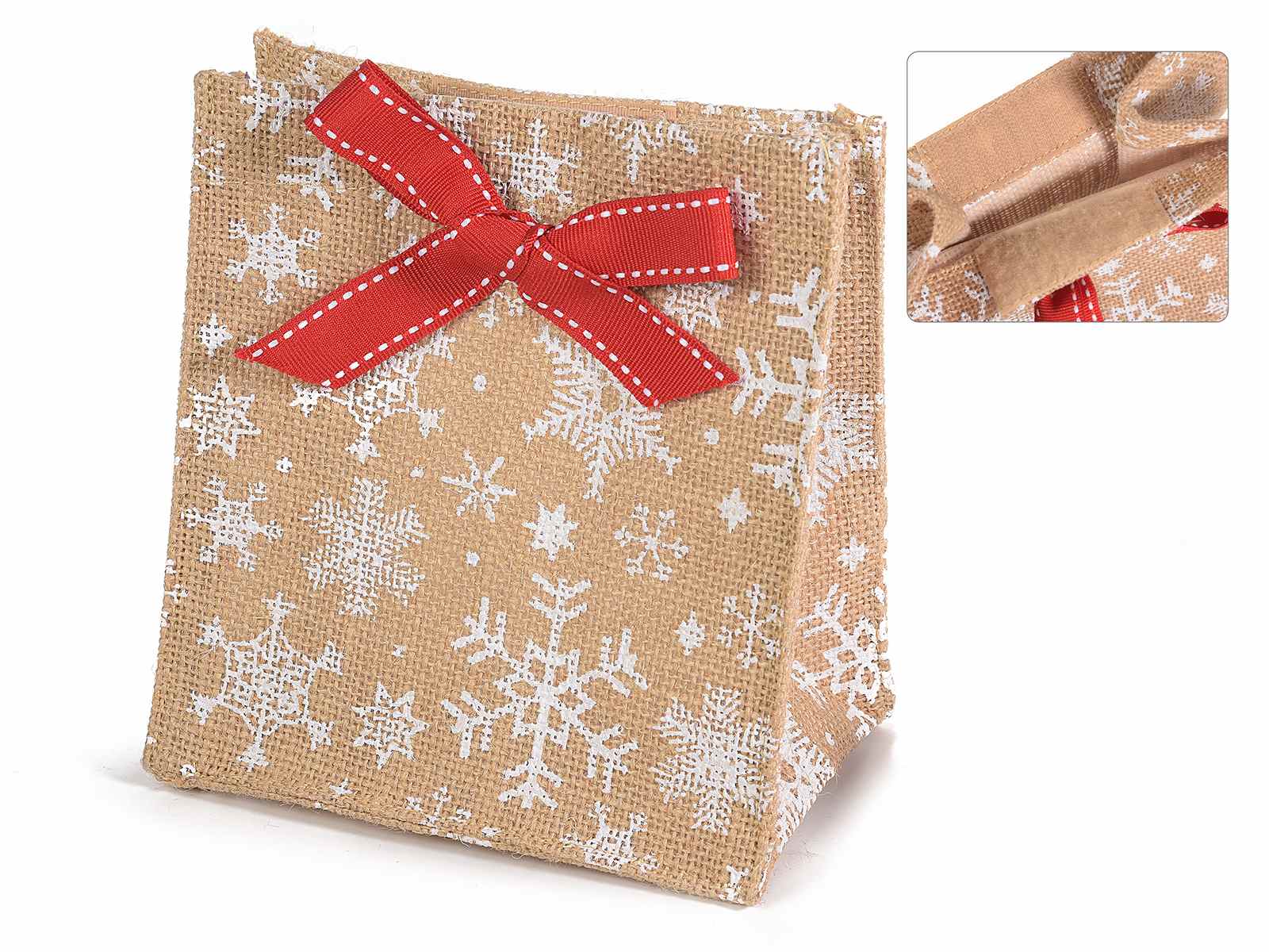 Segnaposto Natalizi Con Juta.Sacchetto Juta C Stampa Natalizia Chiusura Velcro E Fiocco 58 06 23 Art From Italy
