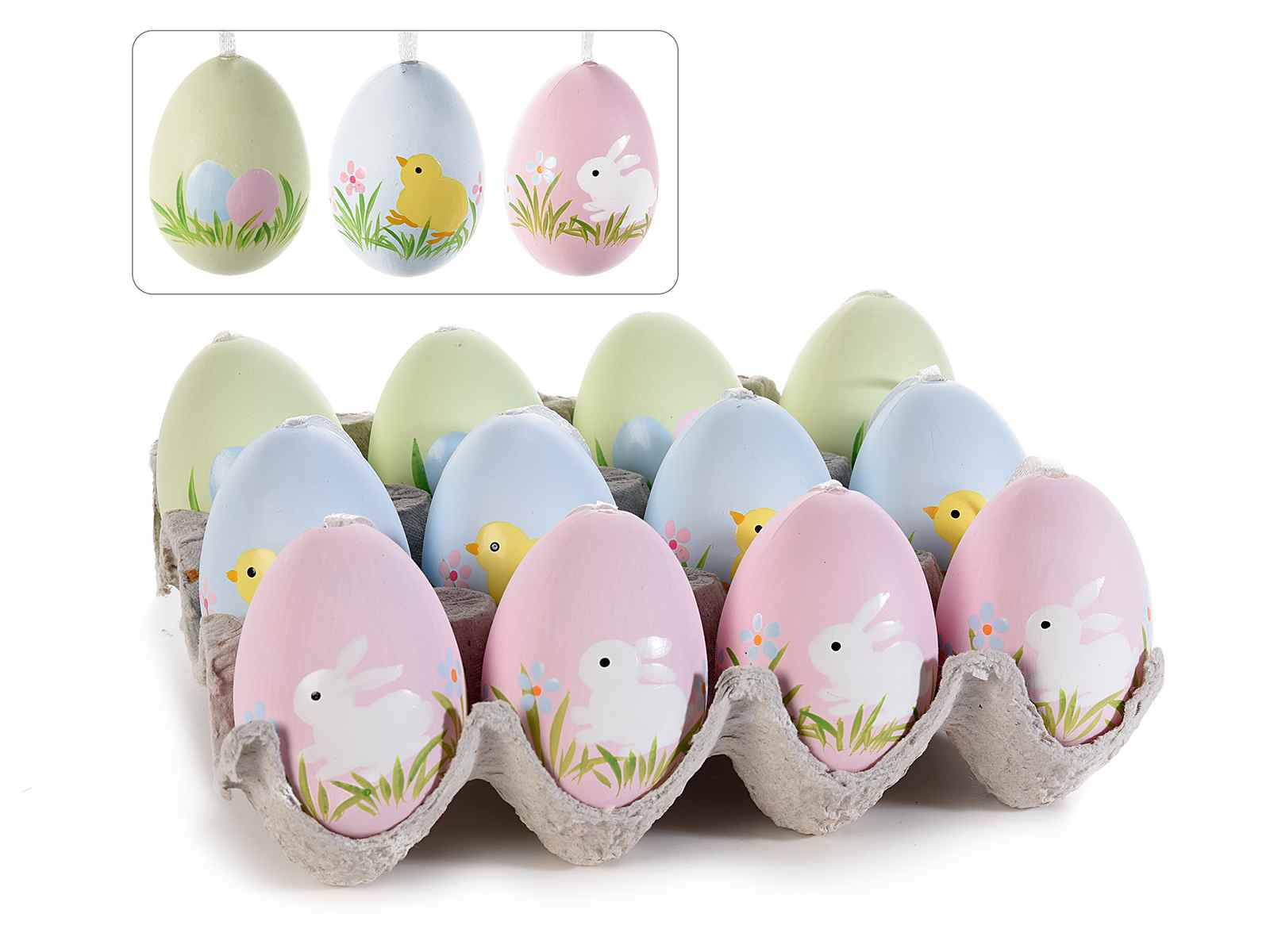 Espo 12 uova in plastica dipinte a mano da appendere (54.43.62) - Art From  Italy