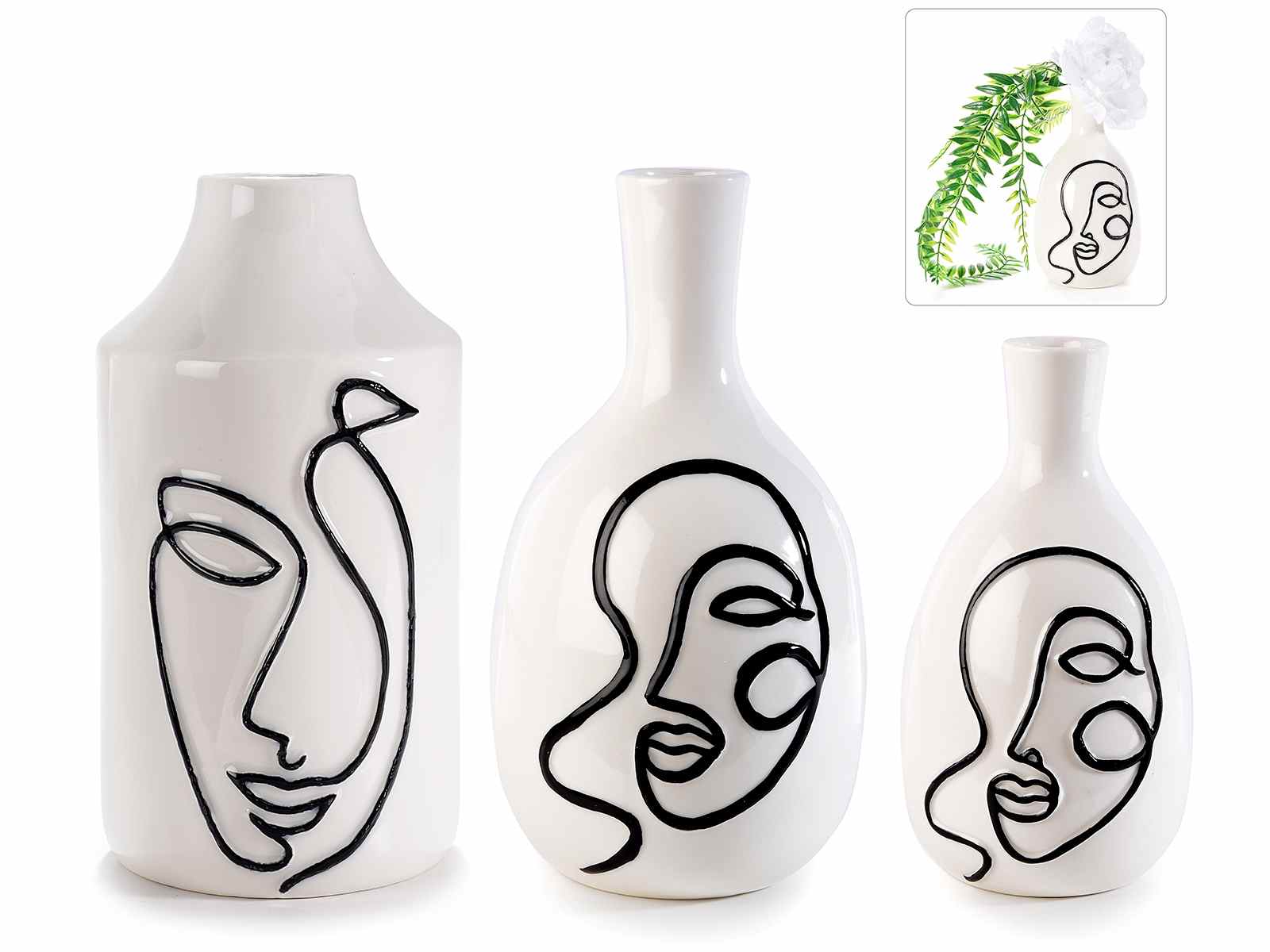 Set 3 vasi decorativi in porcellana c/volto di donna (72.08.89