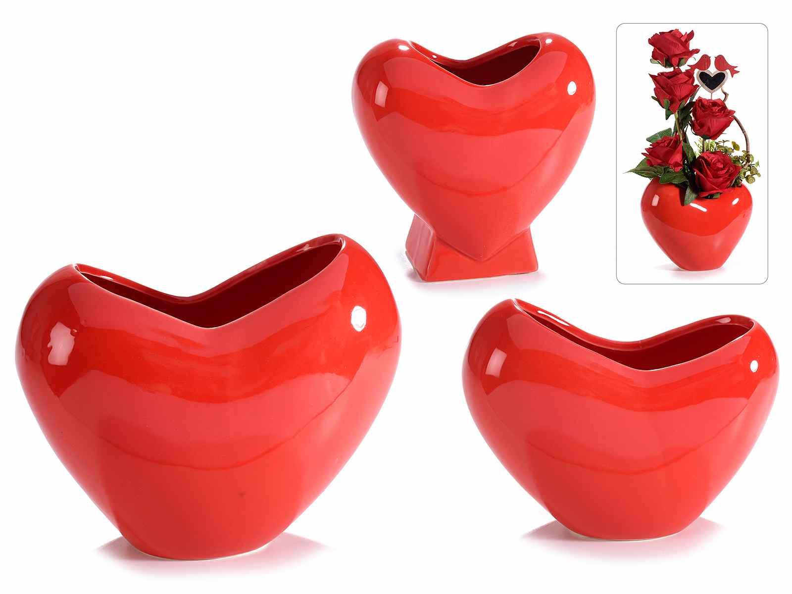 Set 3 vasi in ceramica lucida a cuore (71.45.16) - Art From Italy