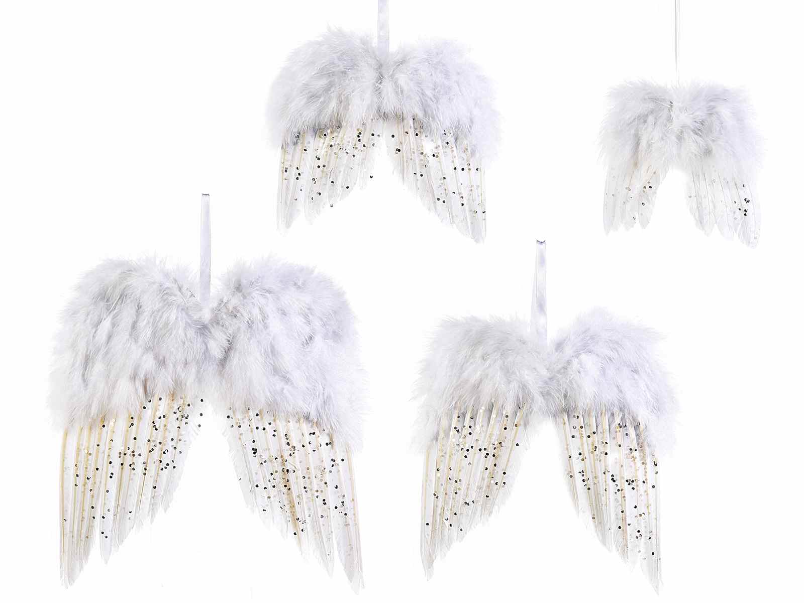 Set 4 ali d'angelo in piuma e glitter da appendere (97) - Art From Italy