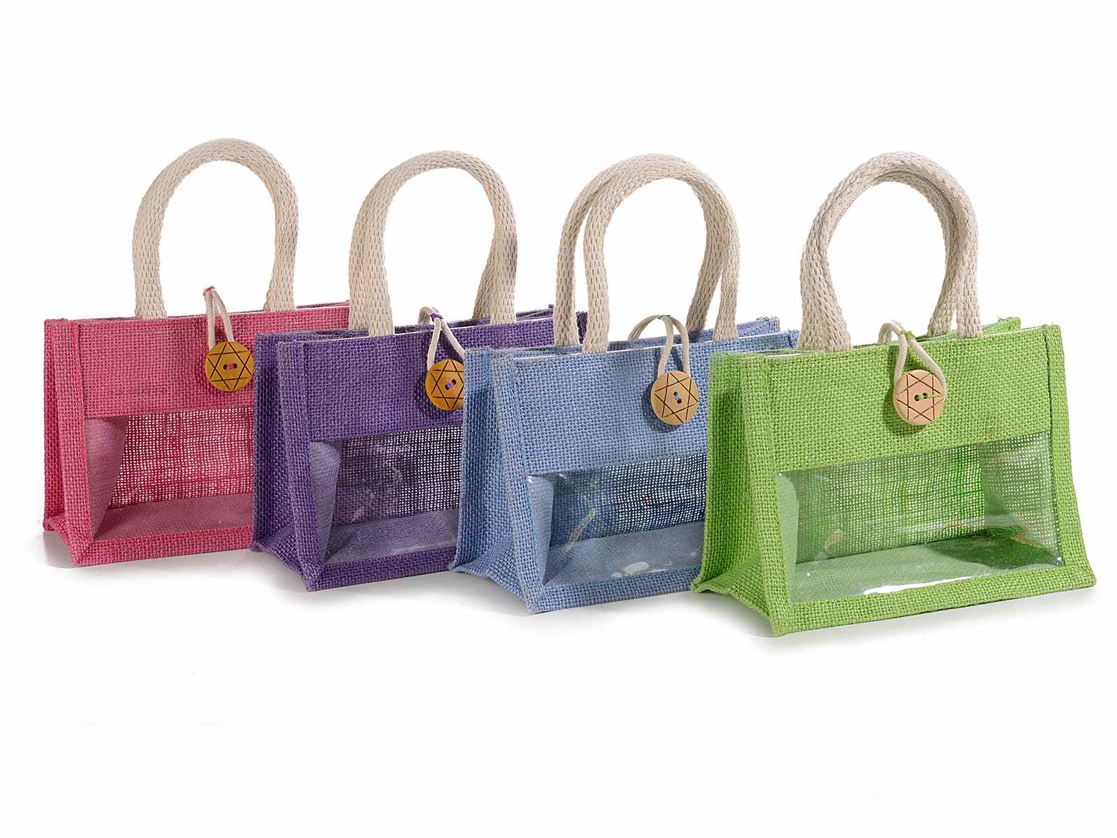Jute bag with window rope handles and button closure 58.03.51