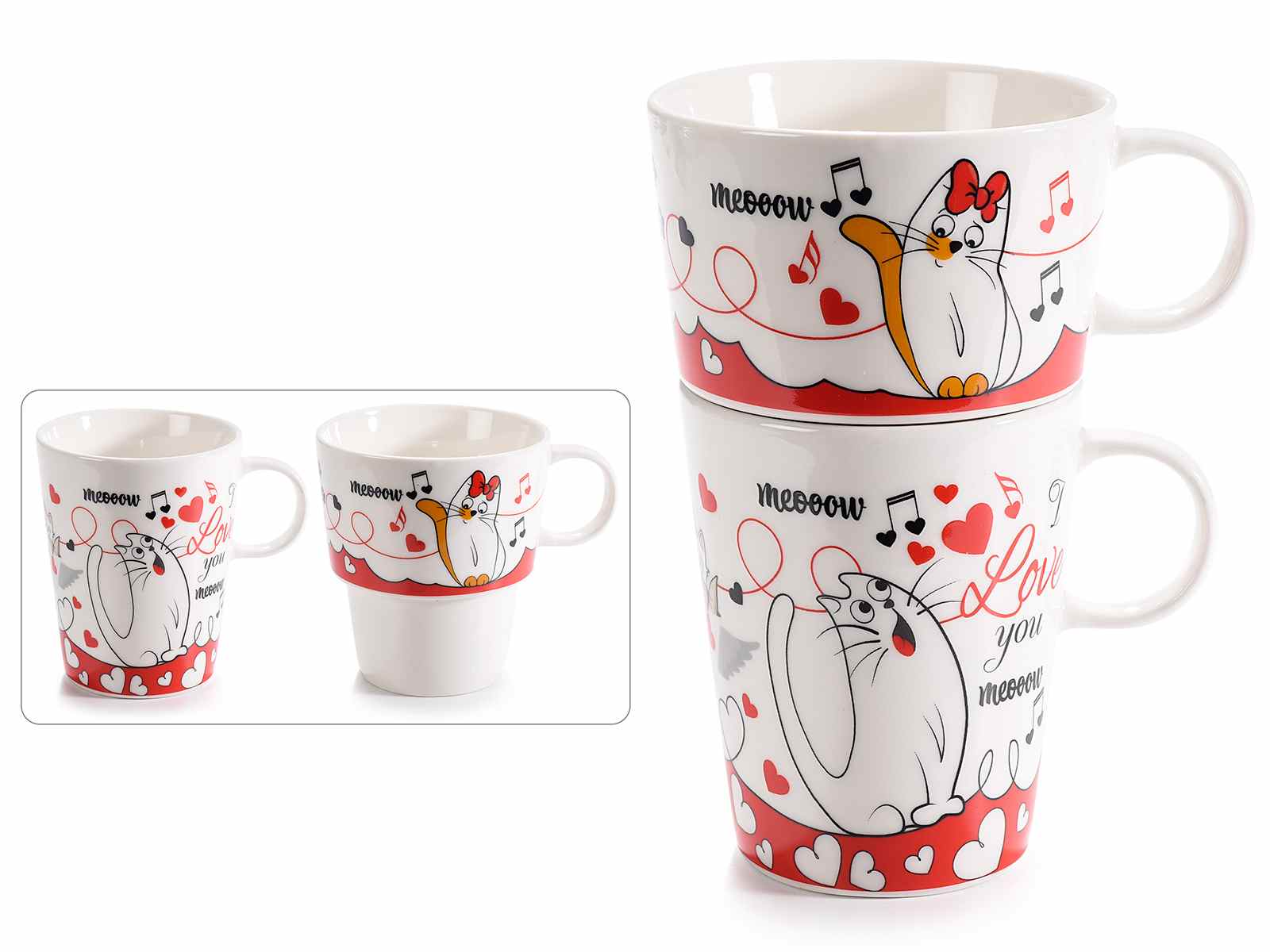 si puedes Colapso hacerte molestar Set de 2 tazas apilables en porcelana "Gatos enamorados" (72.10.55) - Art  From Italy
