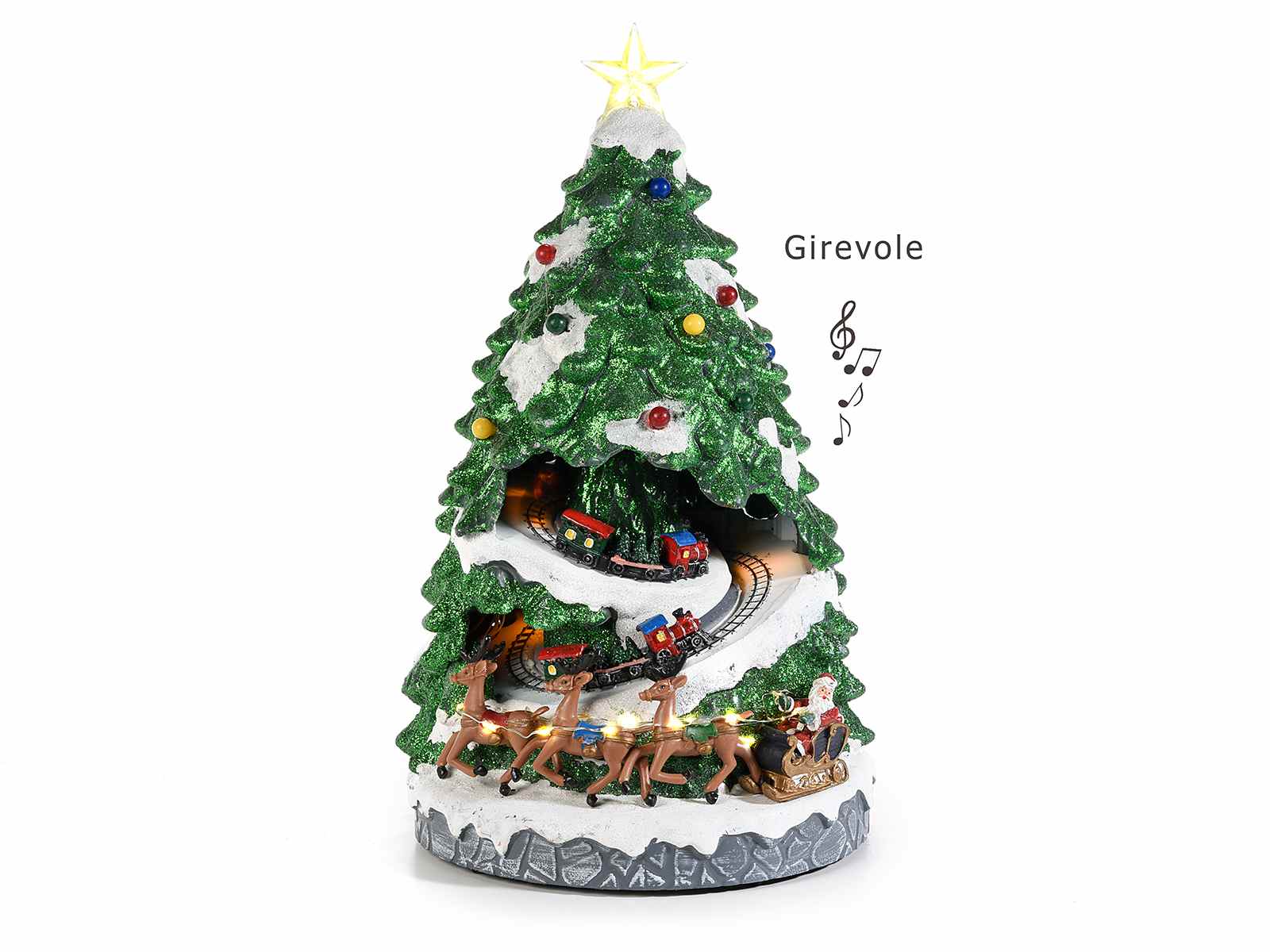 Árbol de Navidad de resina con 2 trenes en movimiento, luces (55.32.90) -  Art From Italy