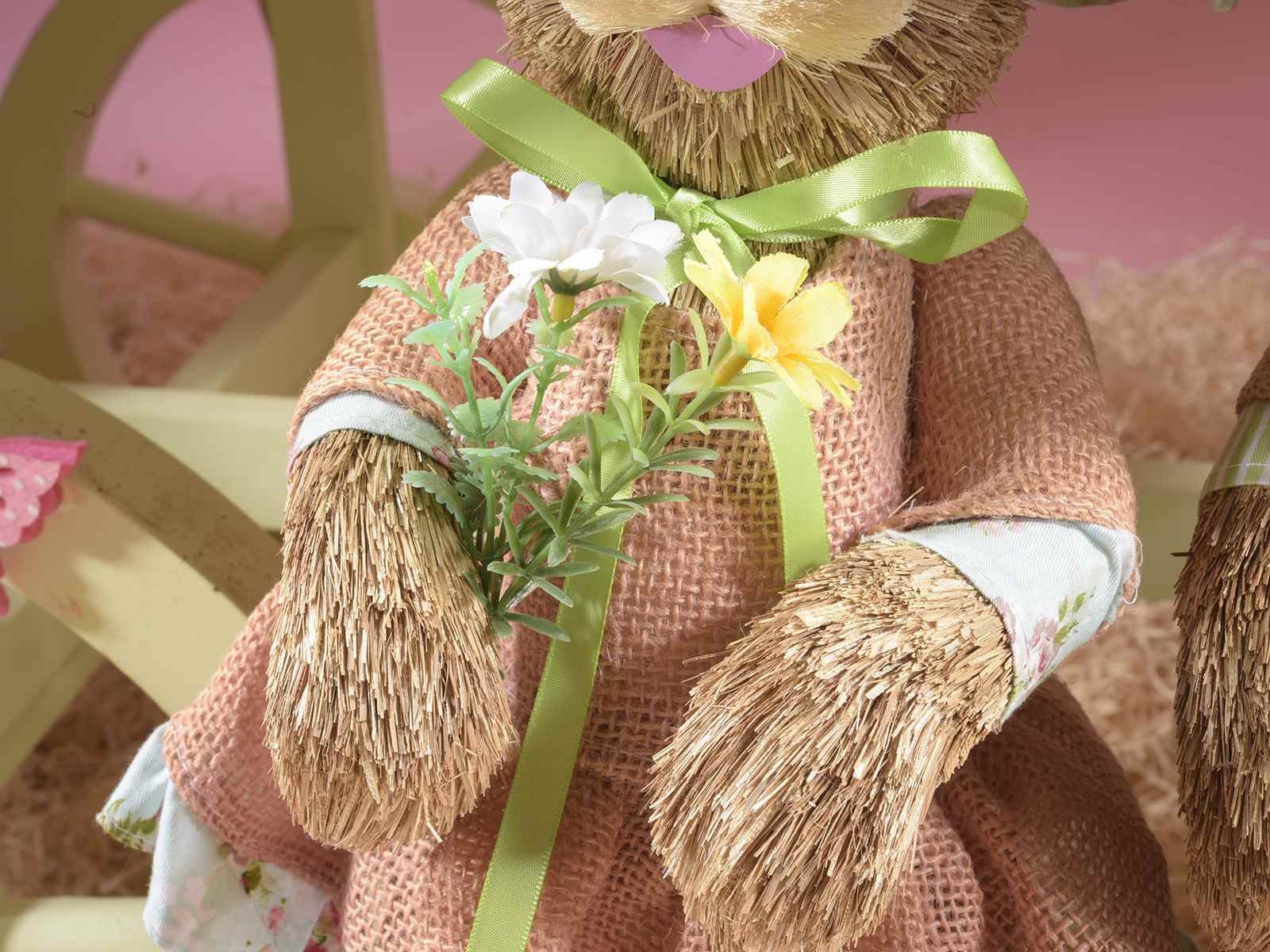 Coniglio in fibra naturale con vestito in juta e cappello (58.05.10) - Art  From Italy