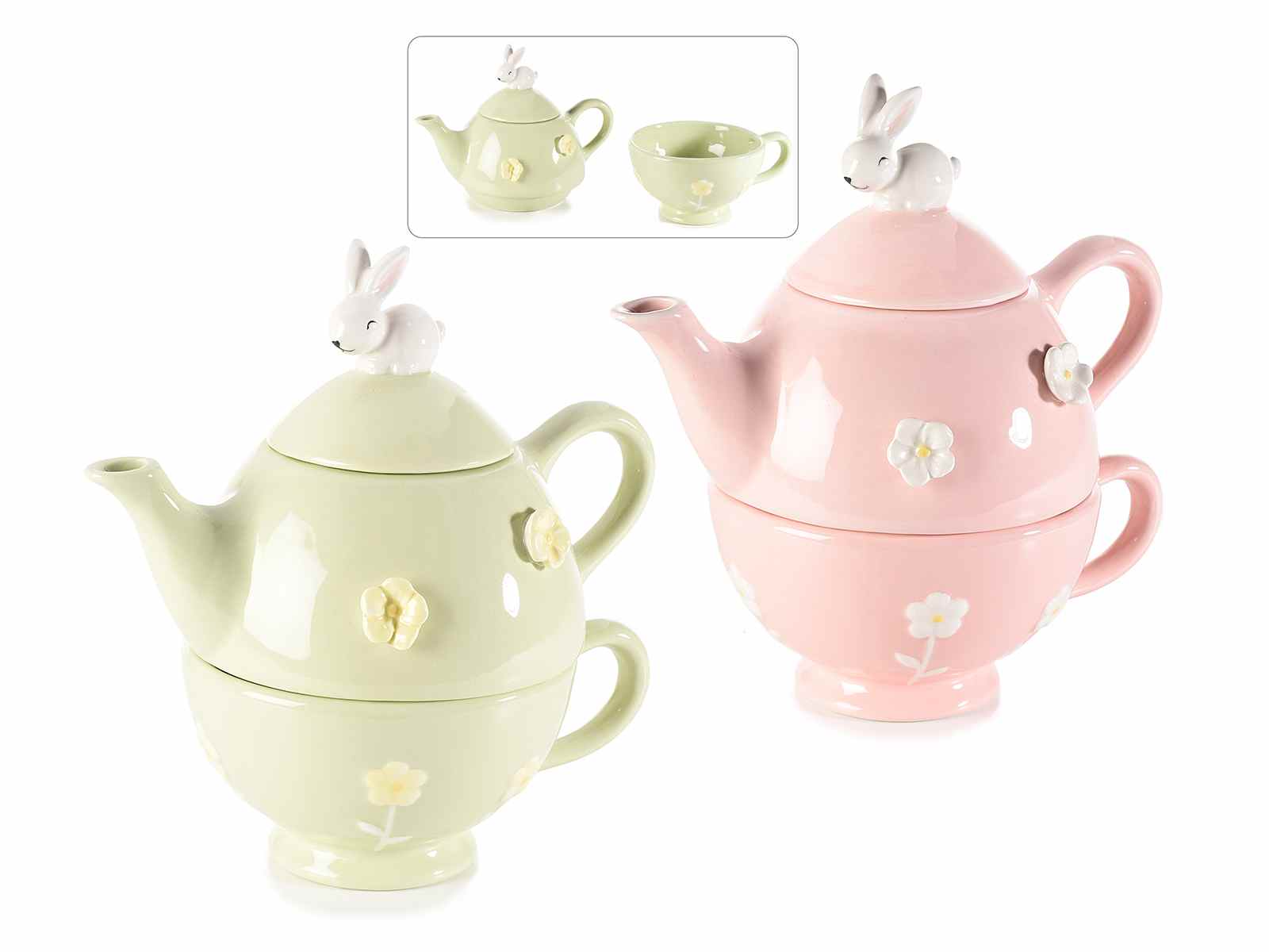 Théière, tisane, tasse porcelaine Art de la table 2 en 1 AMBIENTE BIRD &  BLOSSOM