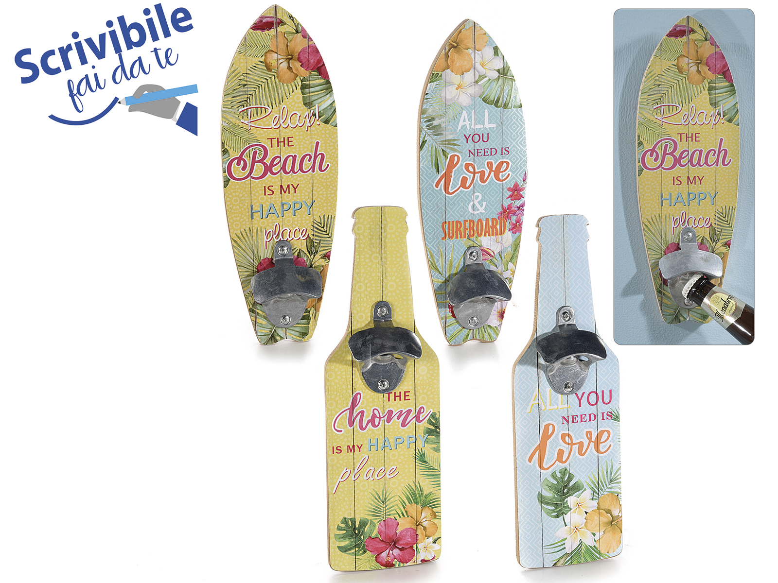 Abrebotellas de pared de madera de colores con decoración ha (51.38.07