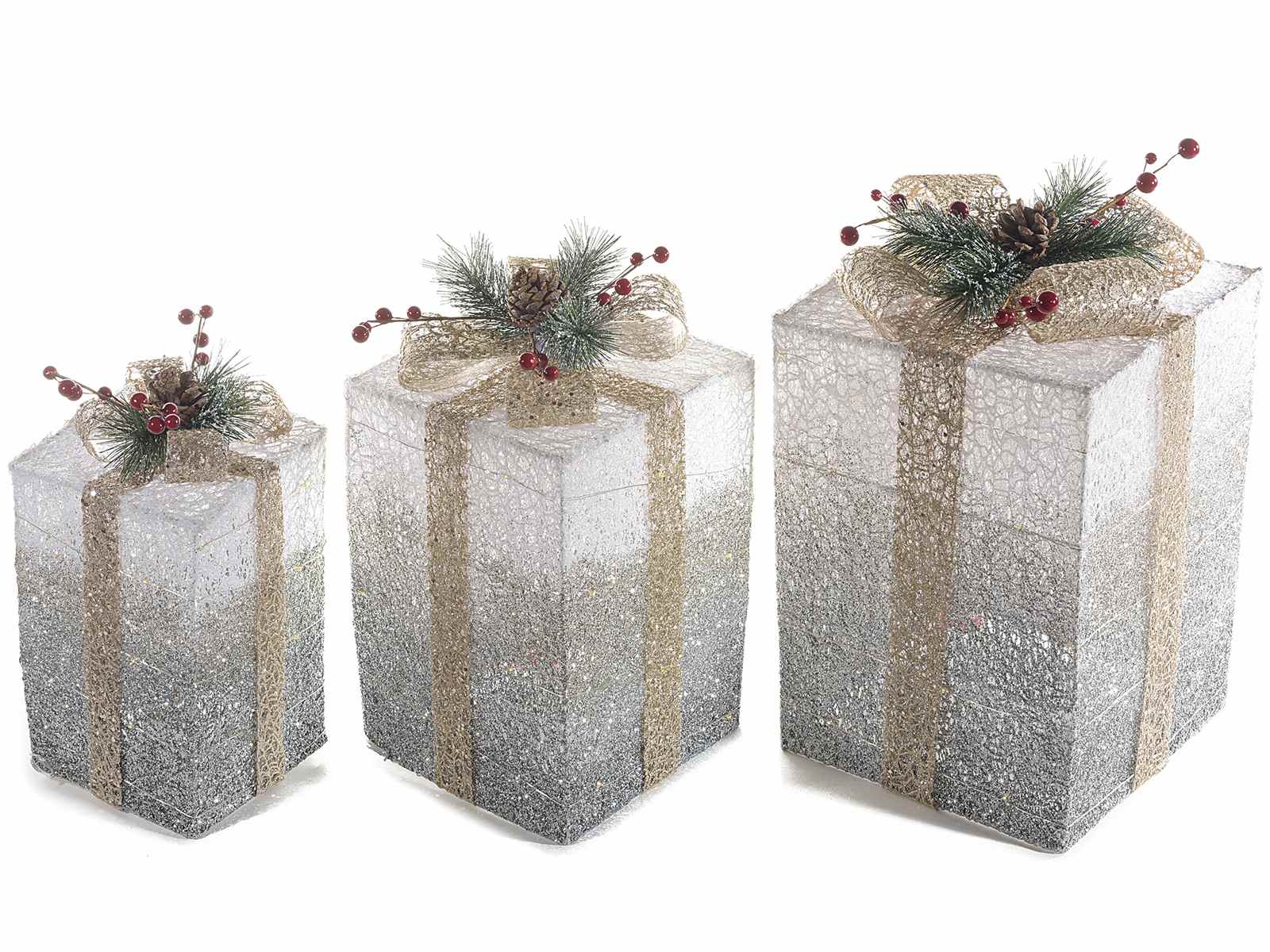 Gift-Box-Shaped Metal Christmas Luminaries, Set of Three