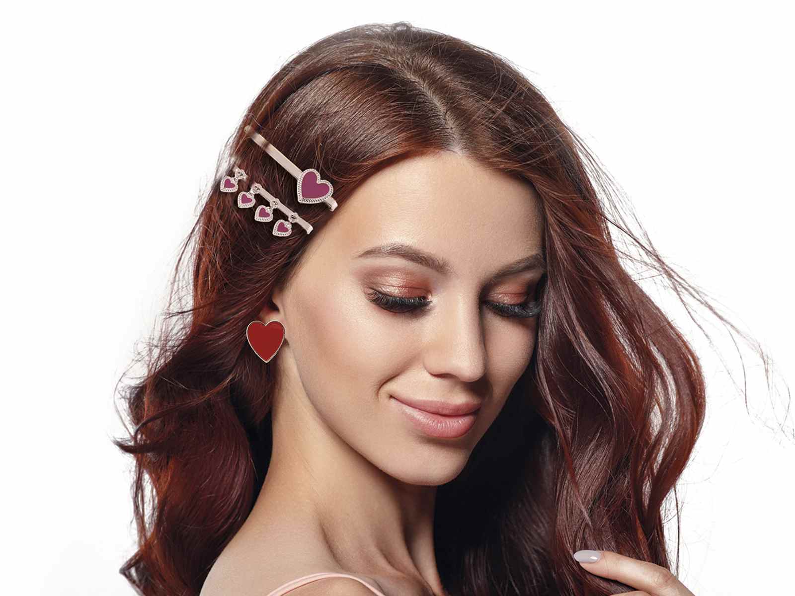 Set of 2 enameled heart hair clips, rose gold color on displ () -  Art From Italy