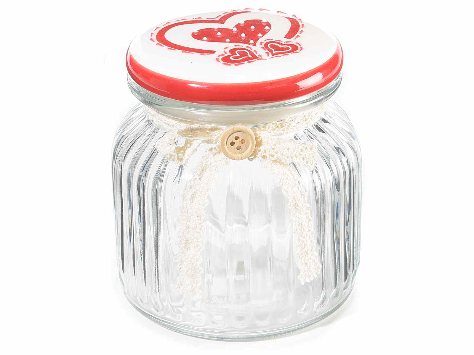 Glass Jars W Decorated Ceramic Lid And Lace Bow 80 14 44