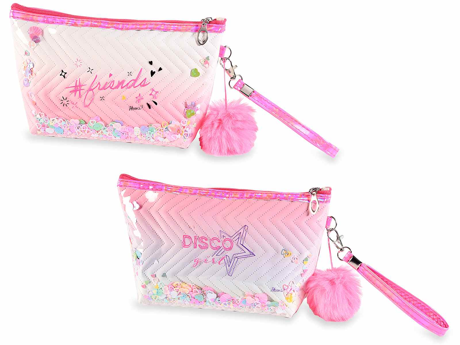 Trousse con glitter, zip e pompon (54.47.15) - Art From Italy