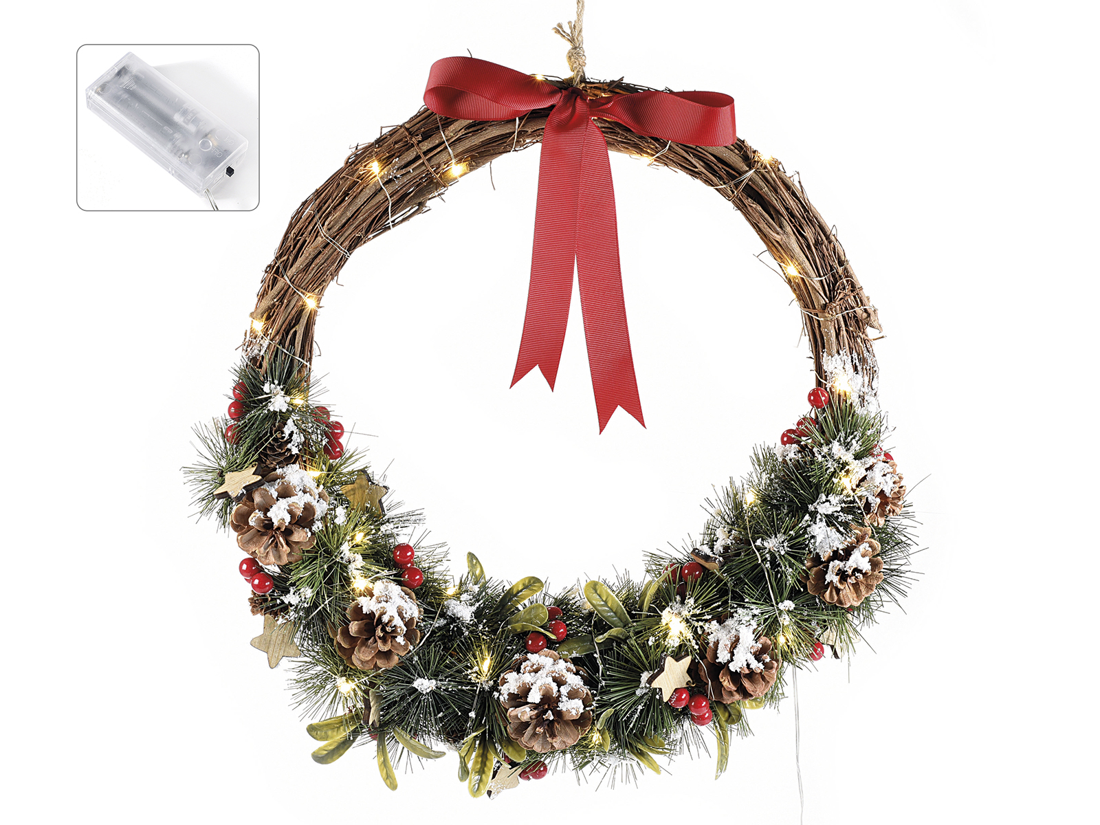 RELAX4LIFE Ghirlanda Natalizia 270cm Con 100 Luci LED, Pigne E Bacche Rosse