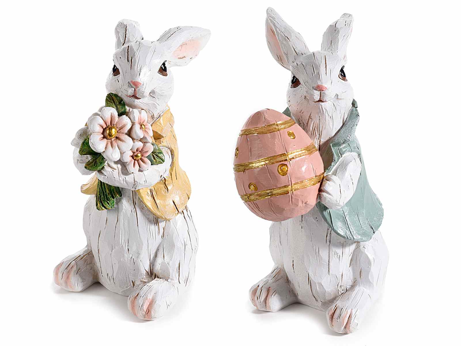 Coniglio bianco pasquale in resina effetto legno scolpito (55.37.02) - Art  From Italy