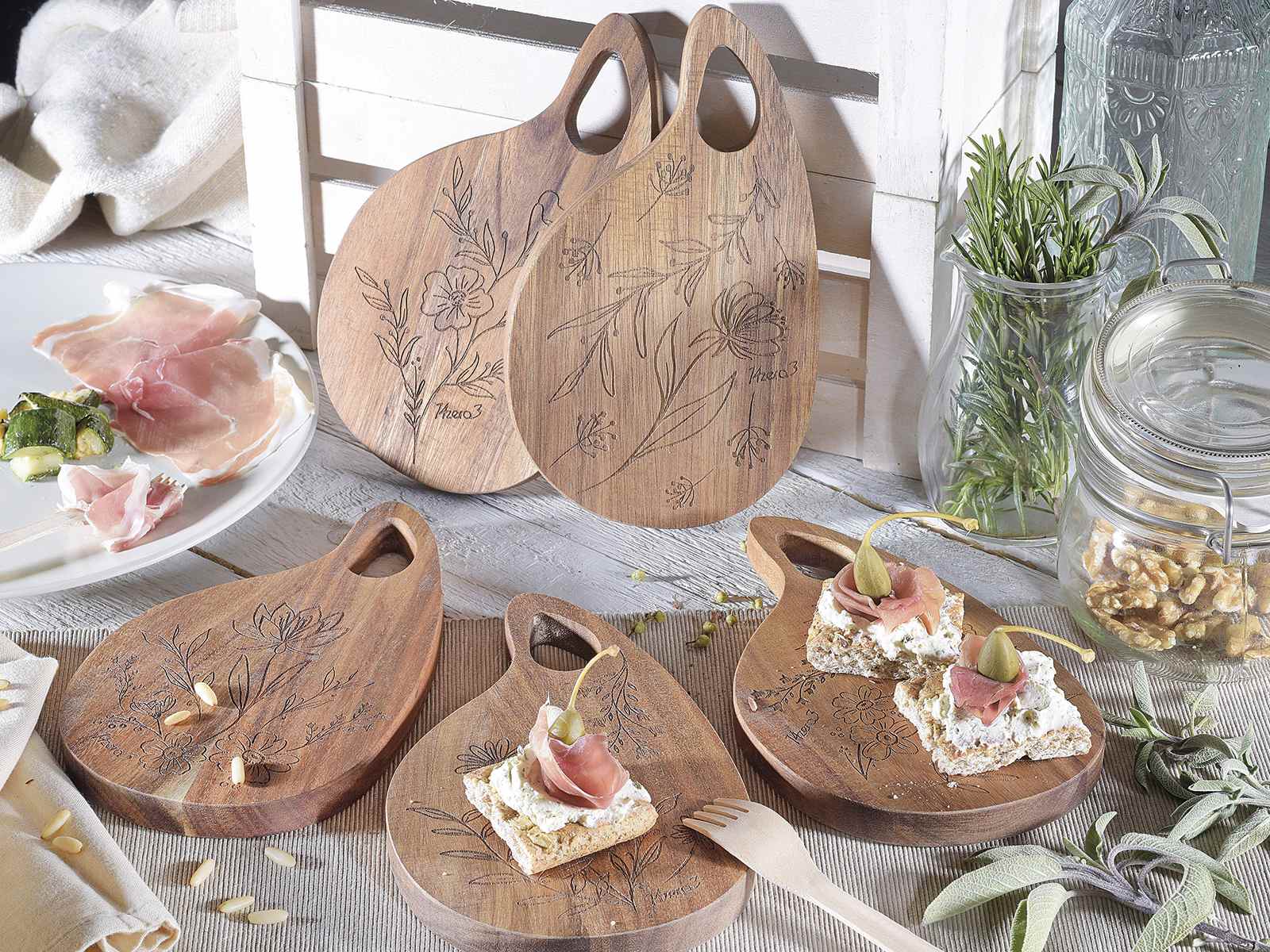 6 Taglieri In Legno Di Acacia E Marmo 35x19 Cm Con Manico – Perfetti Per Incisione Laser E Regali Personalizzati