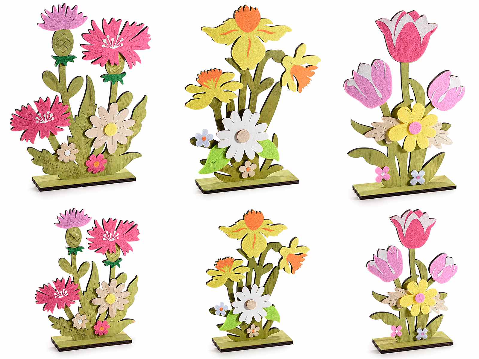 Set de 2 flores decorativas en tela de colores sobre base de (56.39.95) -  Art From Italy