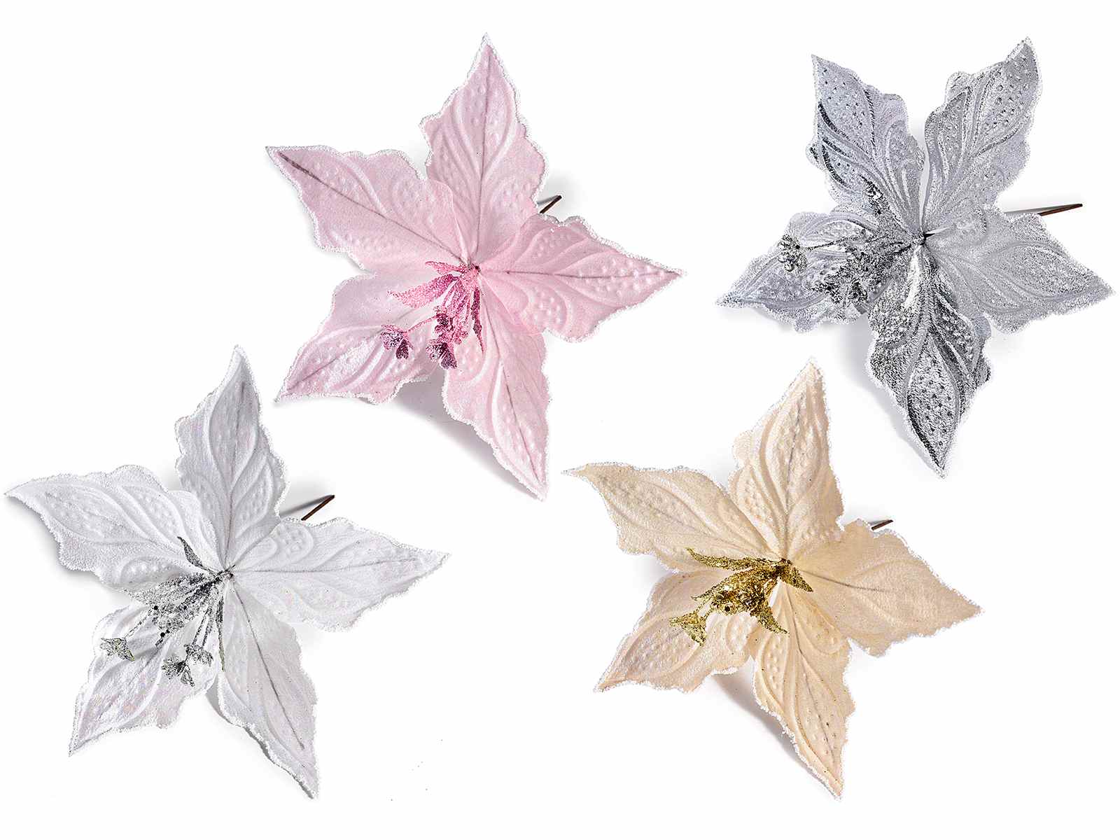 Étoile de Noël artificielle en tissu avec des fleurs scintil (56.03.63) -  Art From Italy