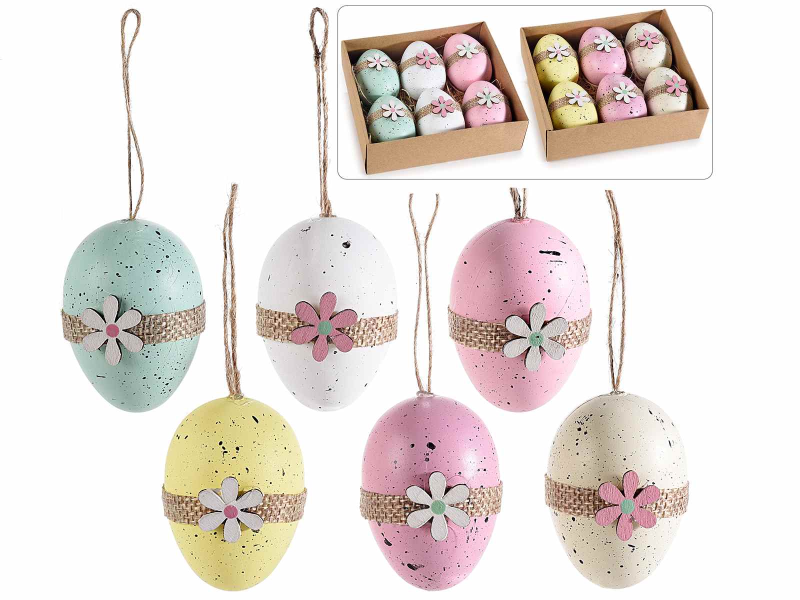 Sugiifamy 25 Uova Di Pasqua In Plastica Da Dipingere E Appendere | Con Ganci E Corde, Fai Da Te Per Bambini | 6x4 Cm