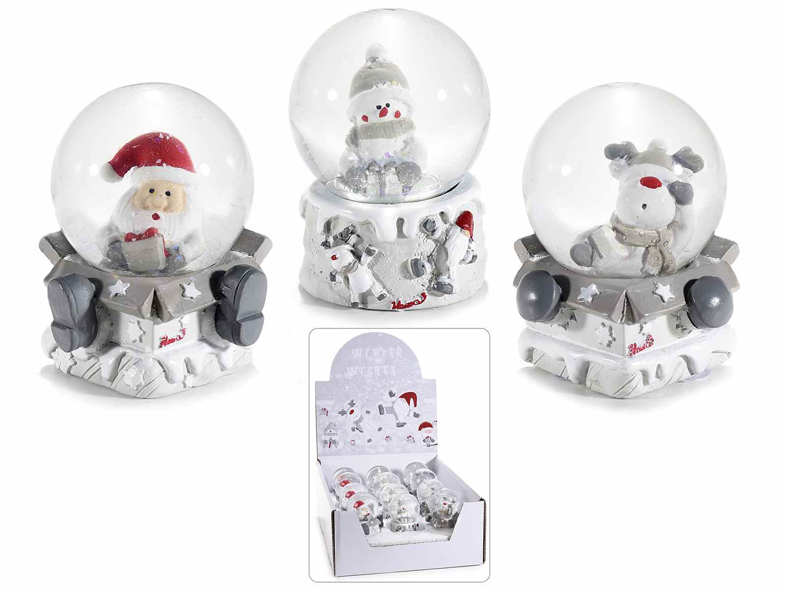 Boule de neige avec personnage de Noël sur socle en résine e (55.35.43