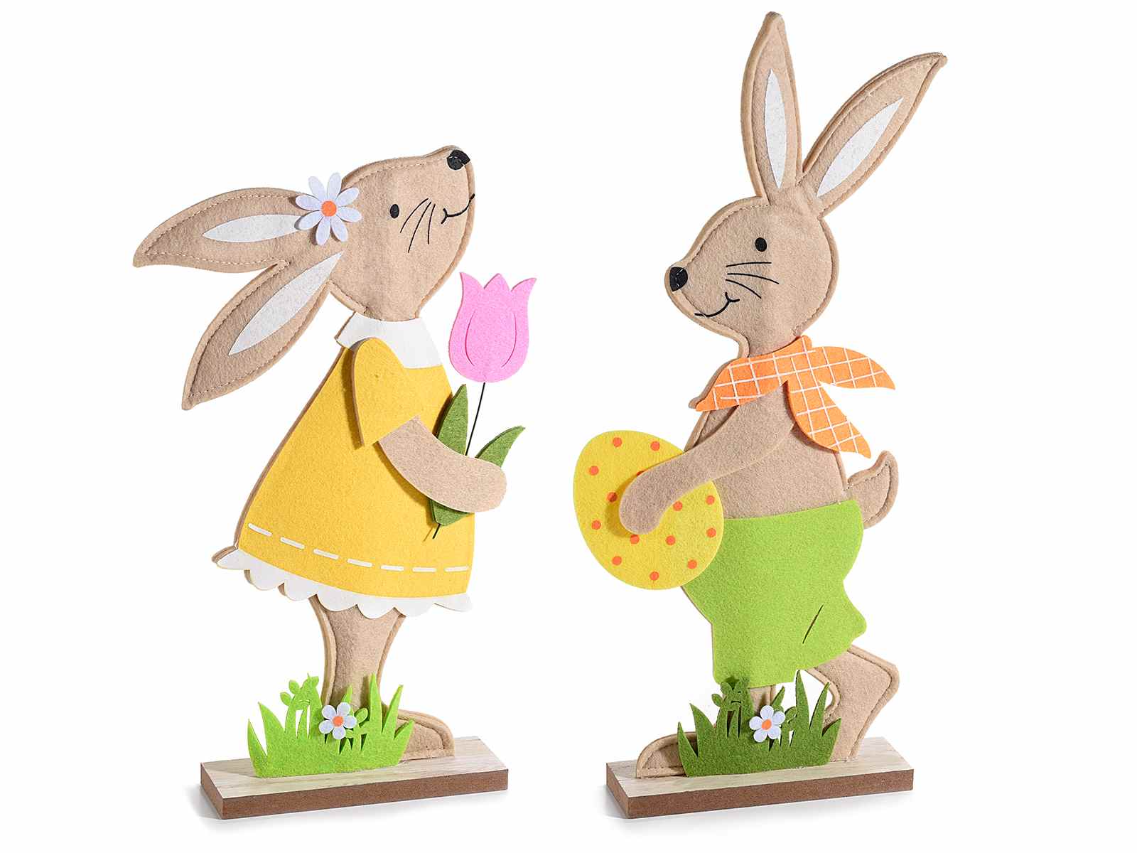 Pâques écrit en bois coloré avec lapin et fleurs (51.55.39) - Art From  Italy