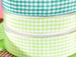 Wholesale green and white checked ribbon