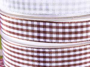 Brown and white checked ribbon