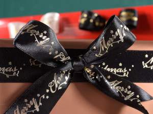 Wholesale satin ribbon written Christmas gold