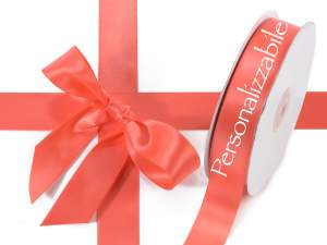 Custom coral red double satin ribbons