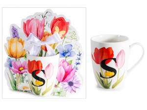 wholesale initial flower mug